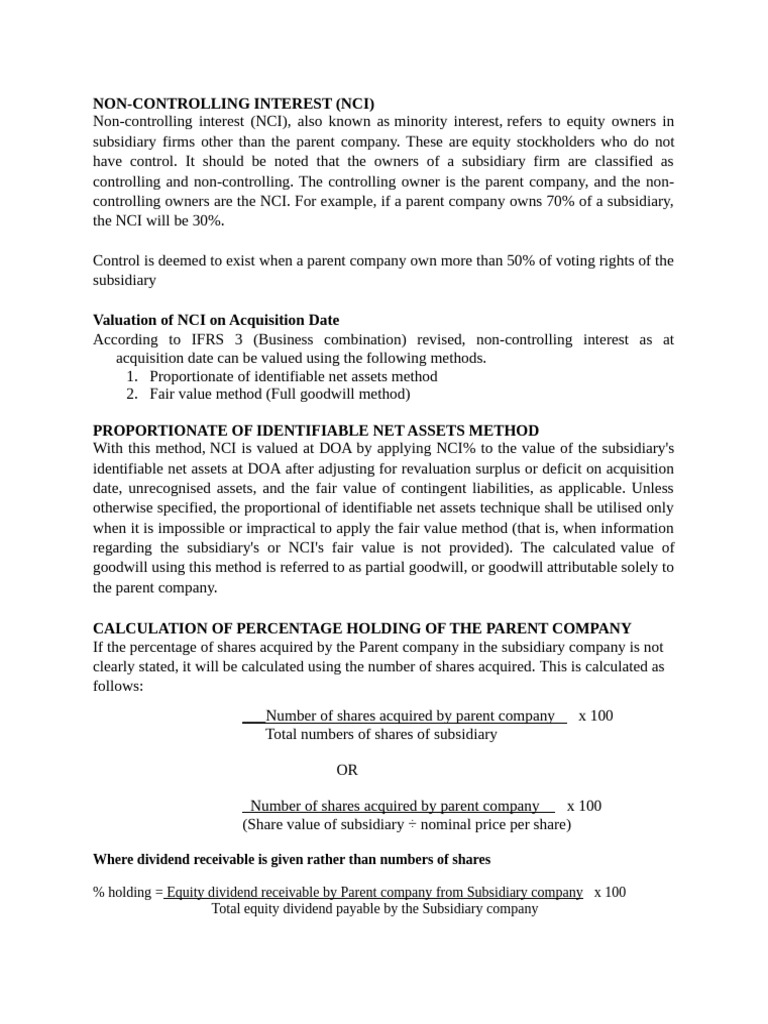 Understanding Non-Controlling Interest (NCI) | PDF | Fair Value ...