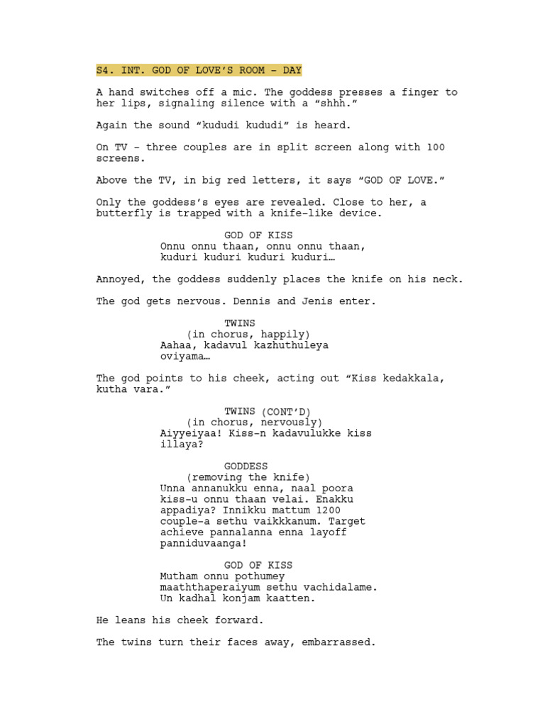 Kiss Promo God Schedule Script in English and Tanglish | PDF