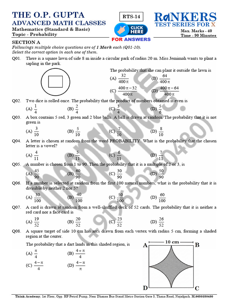 Advanced Math Probability Questions | PDF | Probability | Multiple Choice