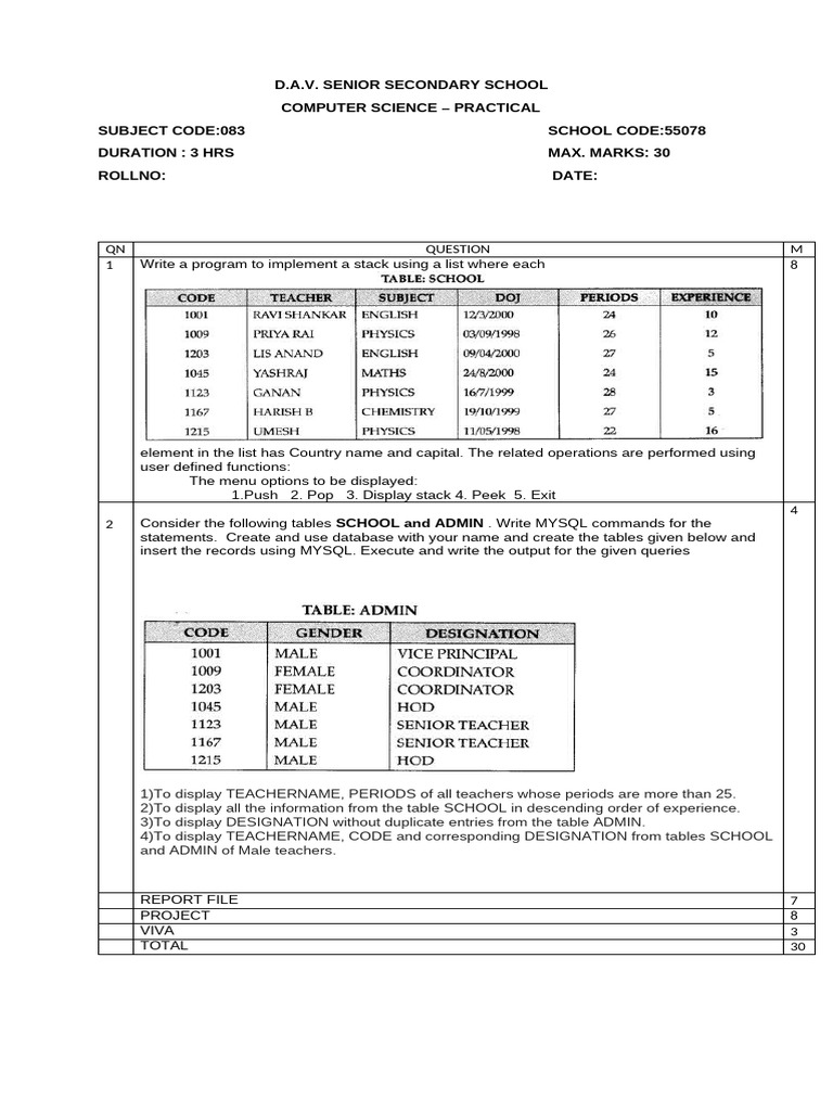 Computer Science Practical Exam Guide | PDF | Databases | My Sql