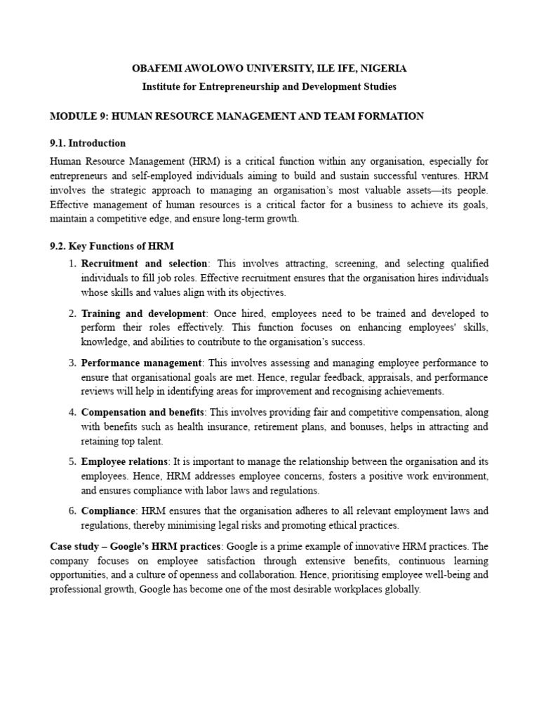 HRM and Team Formation Strategies | PDF | Human Resource Management ...