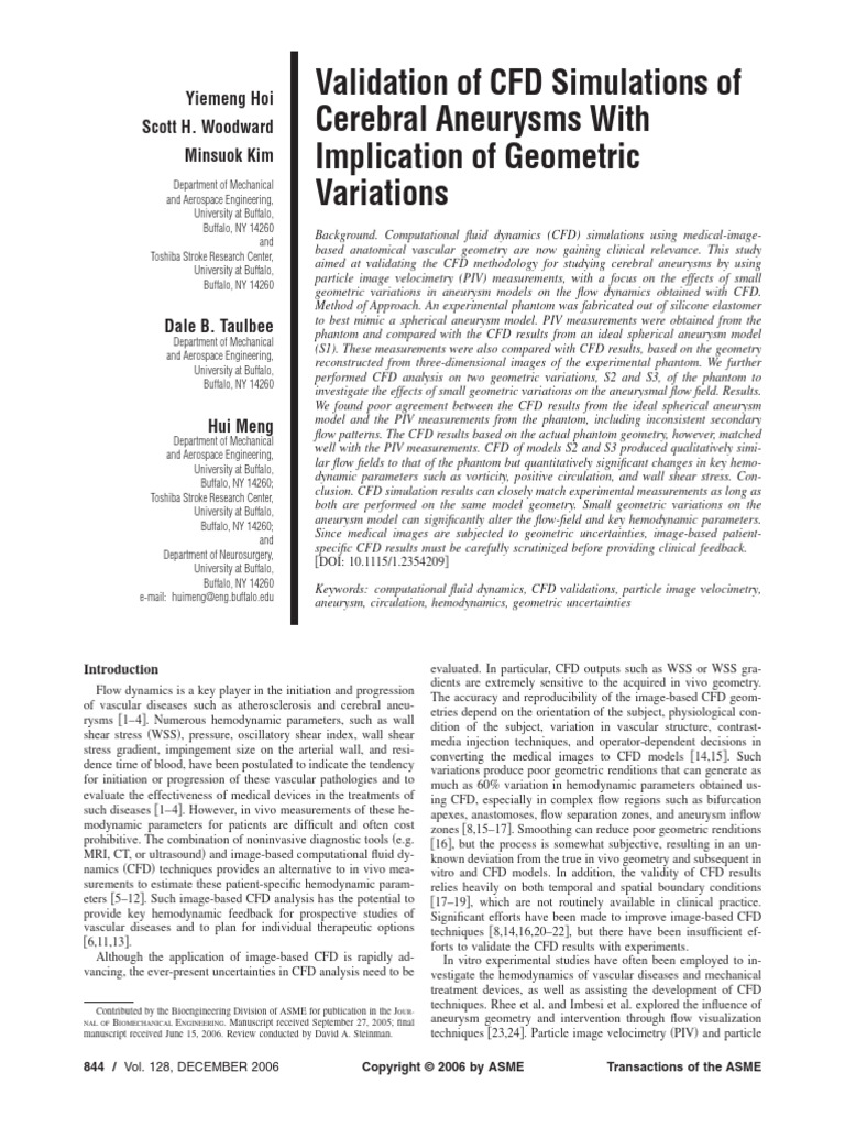 CFD Validation for Cerebral Aneurysms | PDF | Computational Fluid ...