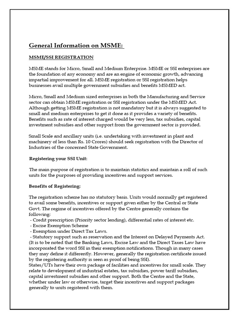 MSME Registration Benefits and Process | PDF | Loans | Interest