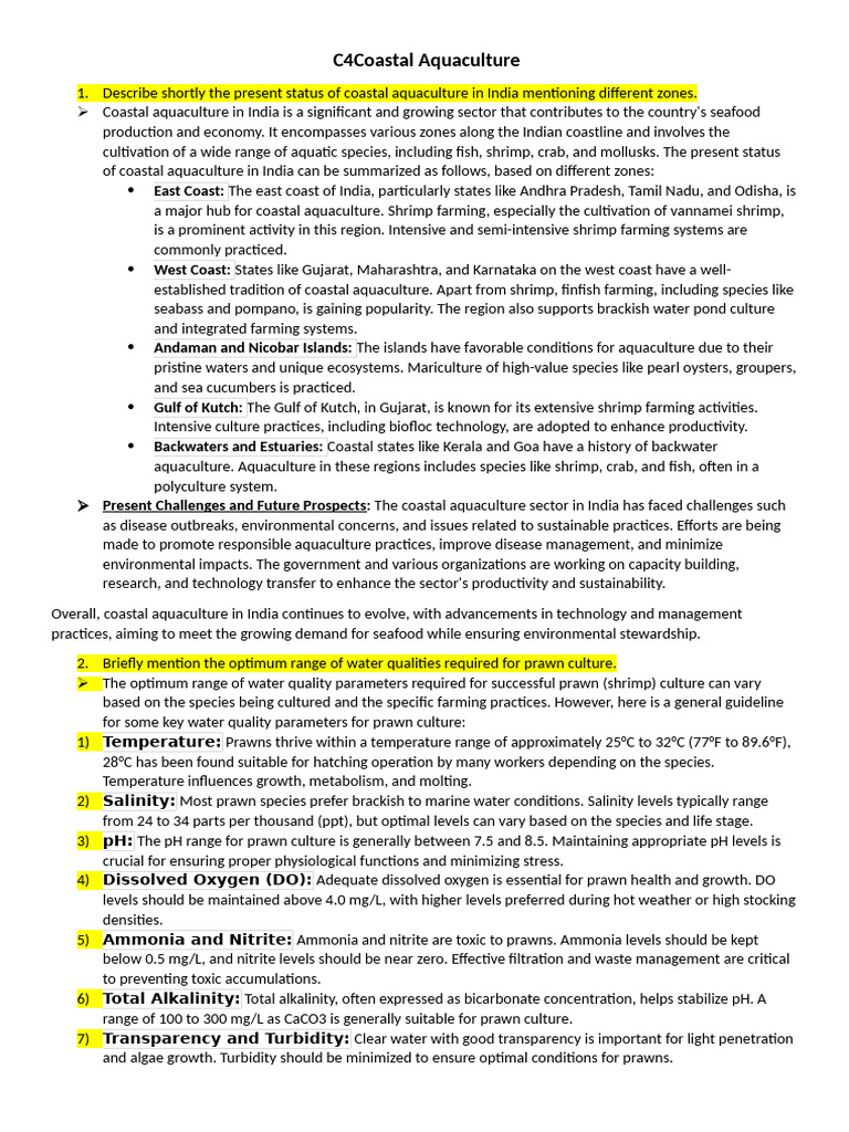 Coastal Aquaculture in India: Overview and Practices | PDF ...