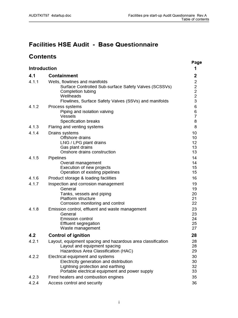 Pre-Startup HSE Audit Questionnaire | PDF | Firefighting | Valve