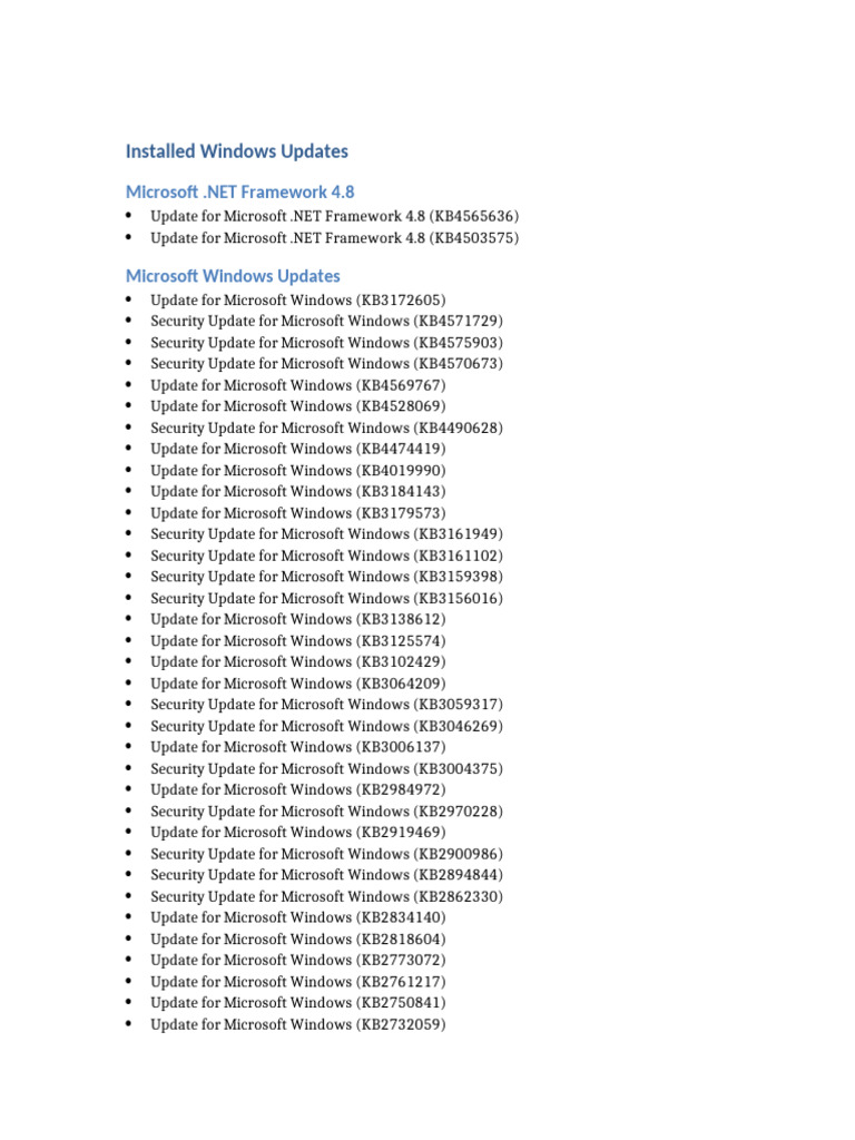Installed Windows Updates Summary | PDF | Microsoft Windows | Software
