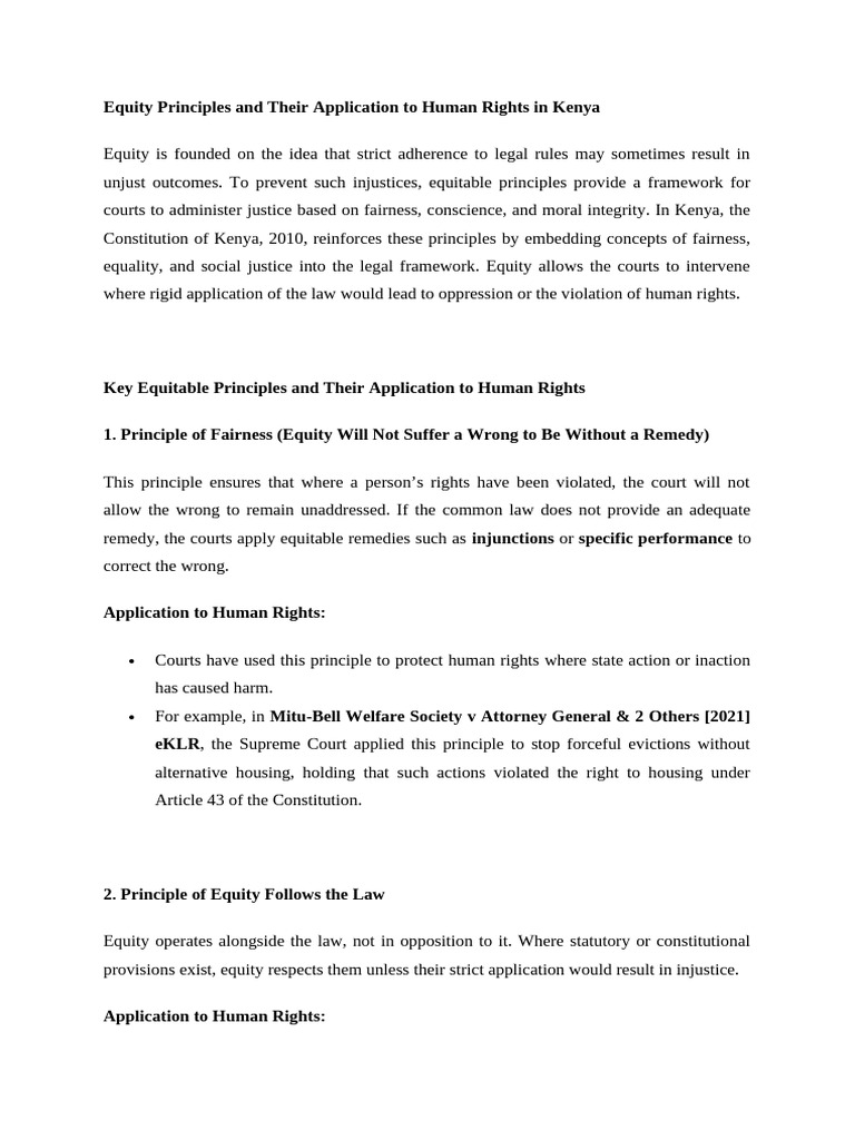 Equity Principles in Kenyan Human Rights | PDF | Equity (Law) | Legal ...