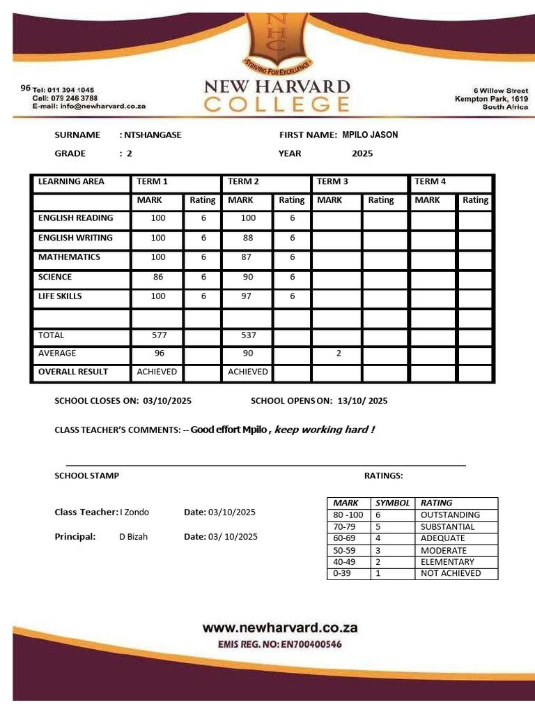 Term 3 2025 Learner Progress Report - Mpilo Ntshangase | PDF