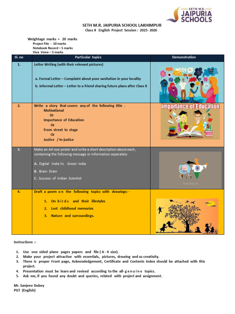 Class X English Project 2025 - 26 | PDF