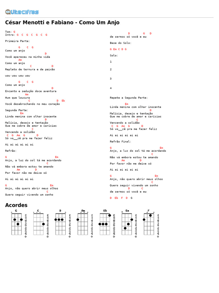 César Menotti e Fabiano - Como Um Anjo [Uke Cifras] 2 | PDF