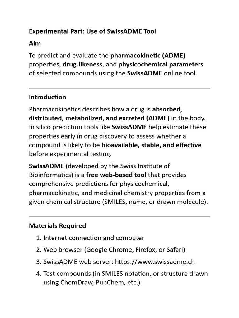 SwissADME Tool for ADME Prediction | PDF | Pharmacokinetics | Physical ...