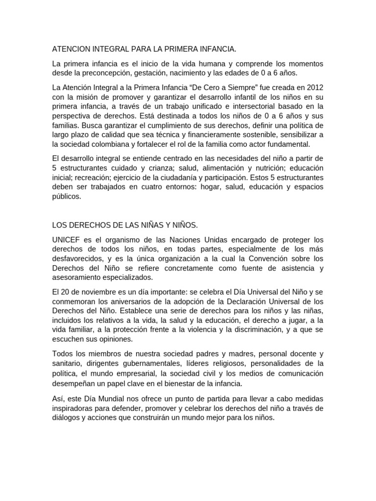 Atencion Integral para La Primera Infancia | PDF | Derechos de los ...