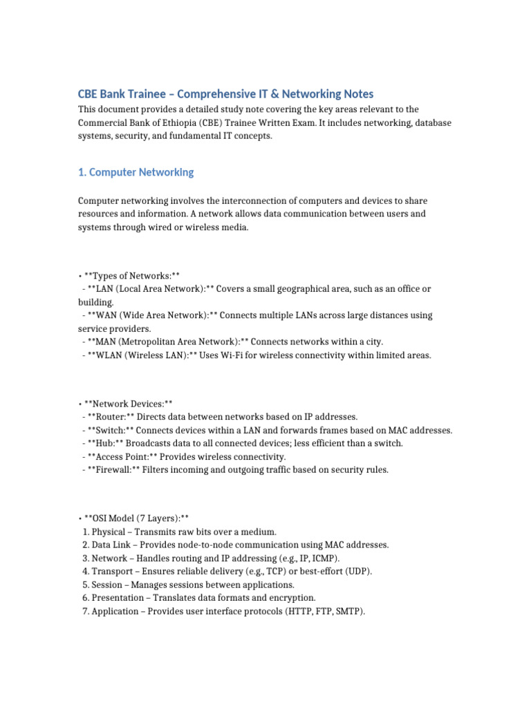 CBE Bank Trainee IT & Networking Guide | PDF | Computer Network | Ip ...