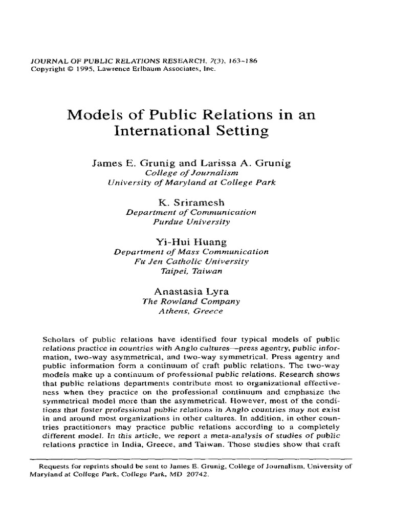International Public Relations Models | PDF | Attitude (Psychology ...