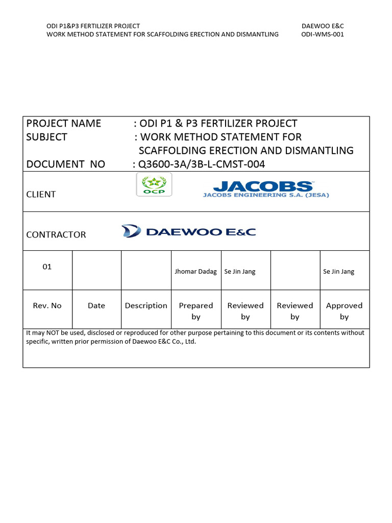 Scaffolding Erection Method Statement | PDF | Scaffolding | Equipment