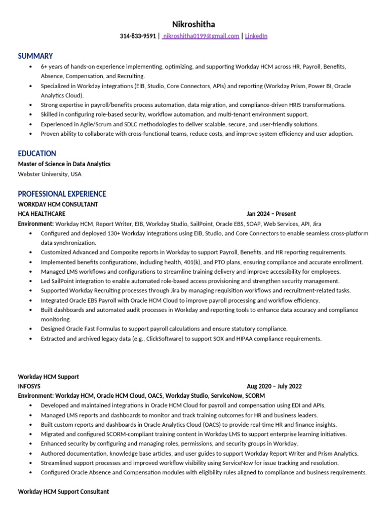 Workday HCM Consultant Resume Summary | PDF | Cloud Computing | Human ...