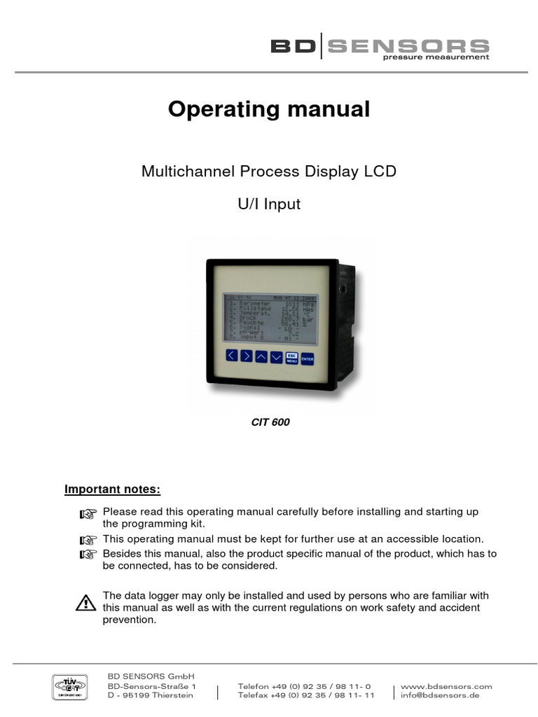 CIT 600 Multichannel Display Manual | PDF | Power Supply | Menu (Computing)