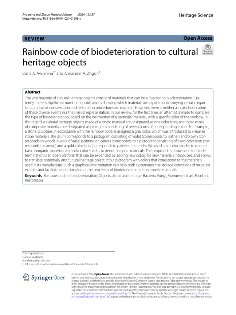 Rainbow Code of Biodeterioration To Cultural Heritage Object | PDF ...