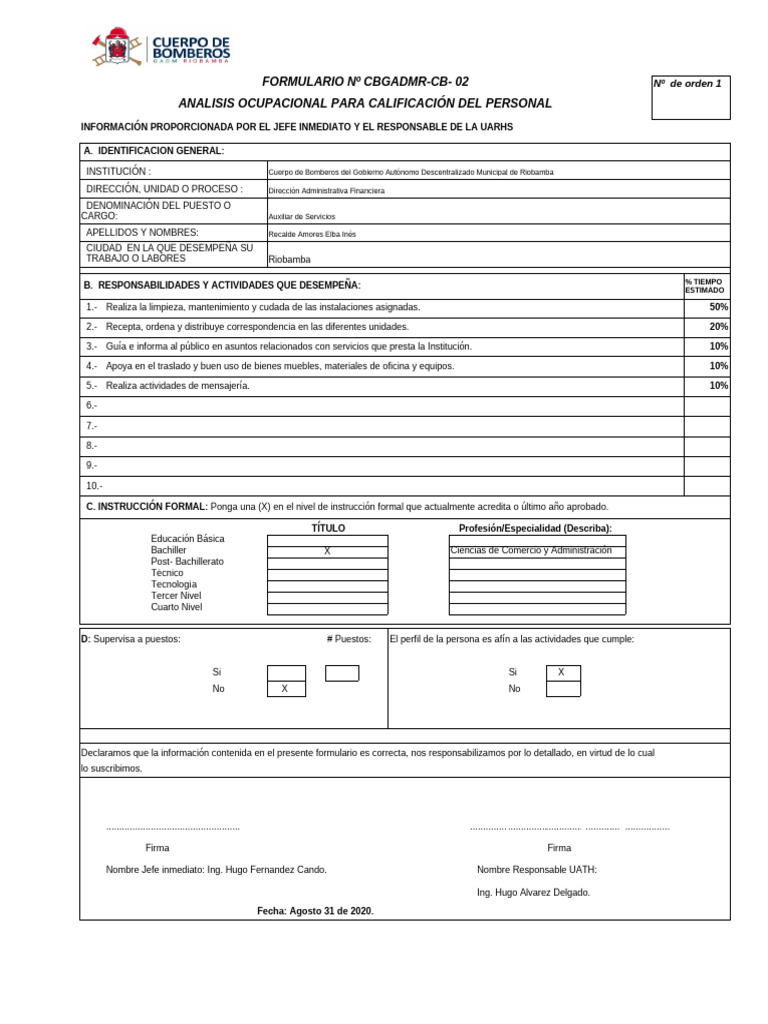 Formulario Cambio de R-L-Co-02 Si | PDF | Bombero