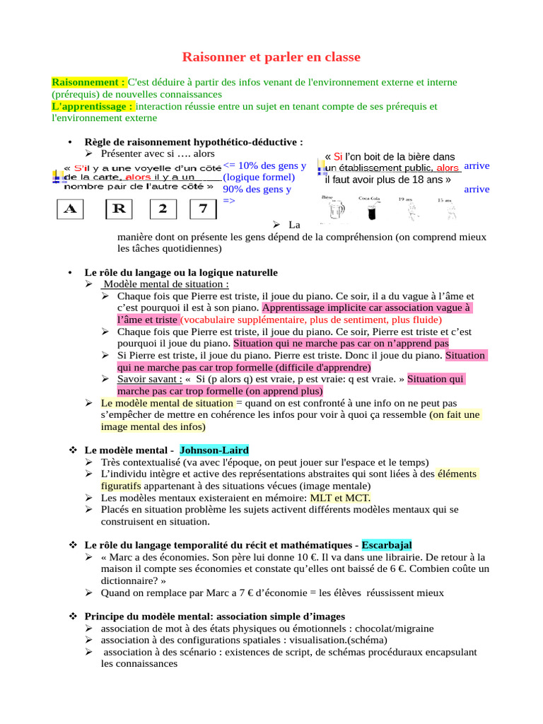Raisonner et apprendre en classe | PDF | Mémoire | Apprentissage