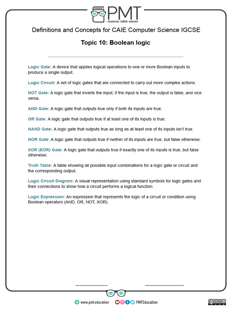 Boolean Logic Concepts for IGCSE | PDF