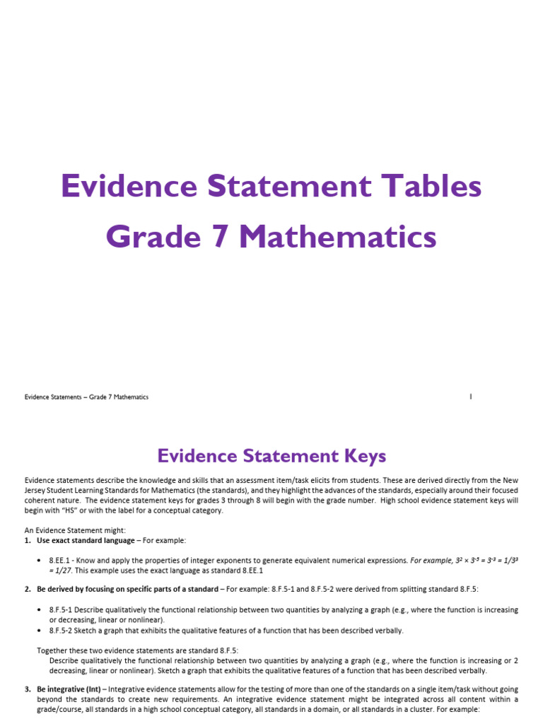 Grade 7 Math Evidence Statements Guide | PDF | Multiplication | Numbers