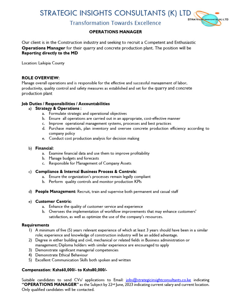 Operations Manager Job Advert-4 | PDF | Business | Performance Indicator