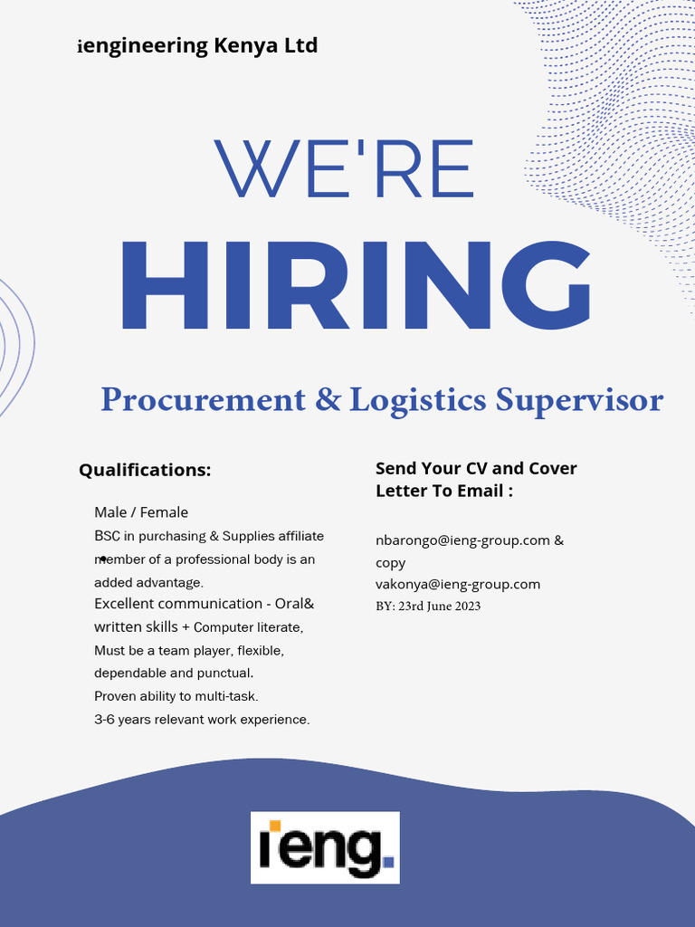 Procurement & Logistics Supervisor Job Opening | PDF