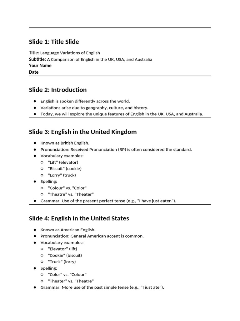 English Variations: UK, US, Australia | PDF | English Language | Human ...