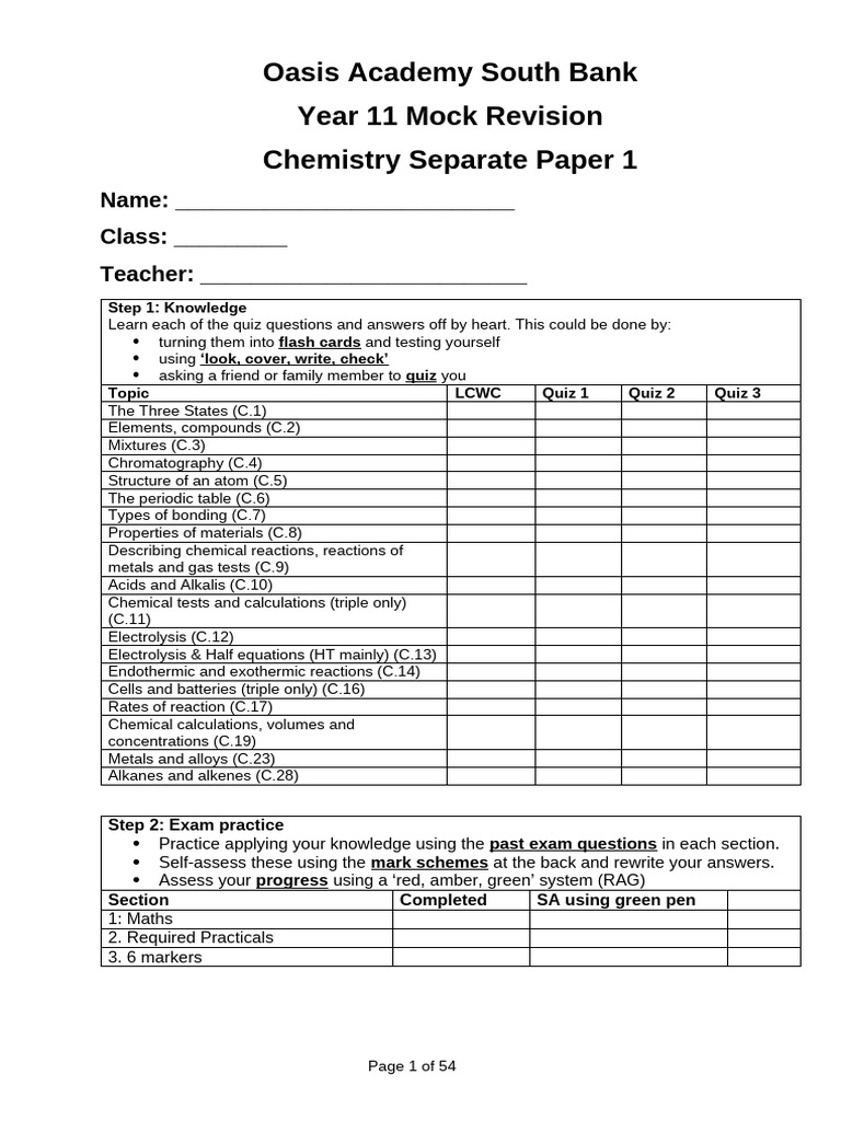 Year 11 Chemistry Mock Revision Guide | PDF | Germanium | Chemical ...