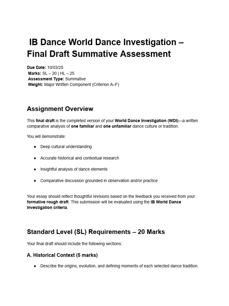 IB World Dance Investigation Guide | PDF | Dances | Human Communication