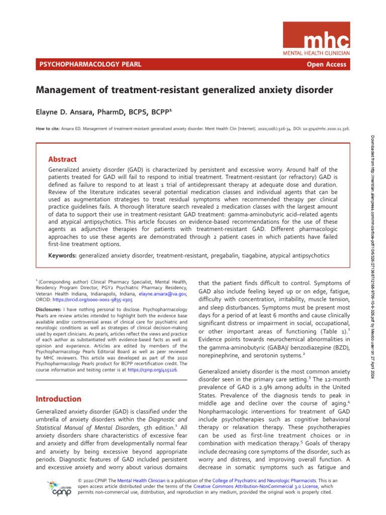 Treating Resistant Generalized Anxiety Disorder | PDF | Selective ...