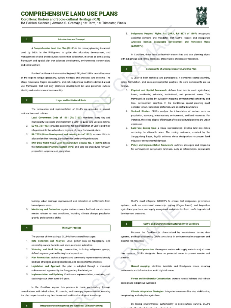Comprehensive Land Use Plans in Cordillera | PDF | Sustainability ...