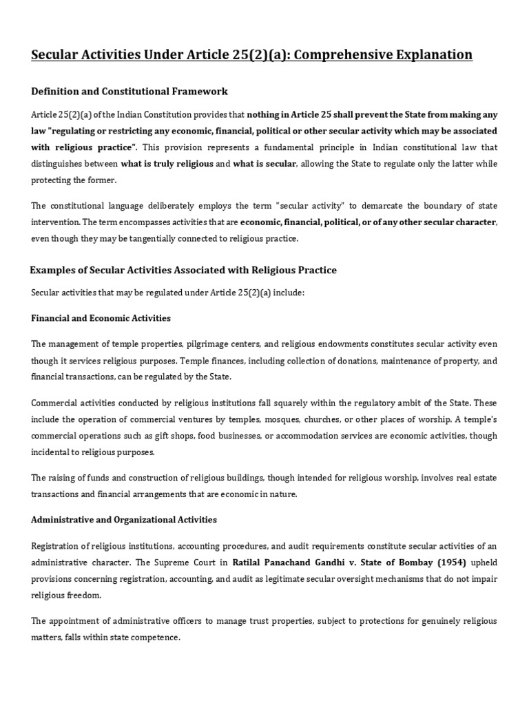 Secular Activities in Article 25(2)(a) | PDF | Secularism | Separation ...