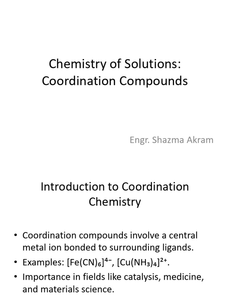 Coordination Compounds in Chemistry | PDF