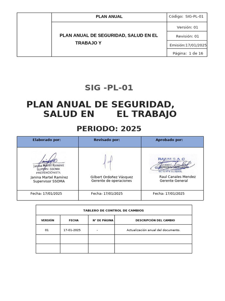 Plan Anual de SST Andinas ABC | PDF | Seguridad y salud ocupacional ...