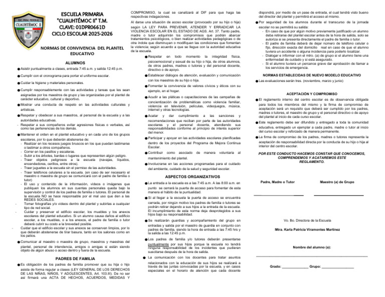 Normas de Convivencia Escolar 2025-2026 | PDF | Escuelas | Violencia