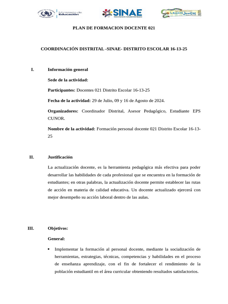 Formación Docente 021: Plan de Capacitación | PDF | Maestros | Enseñando
