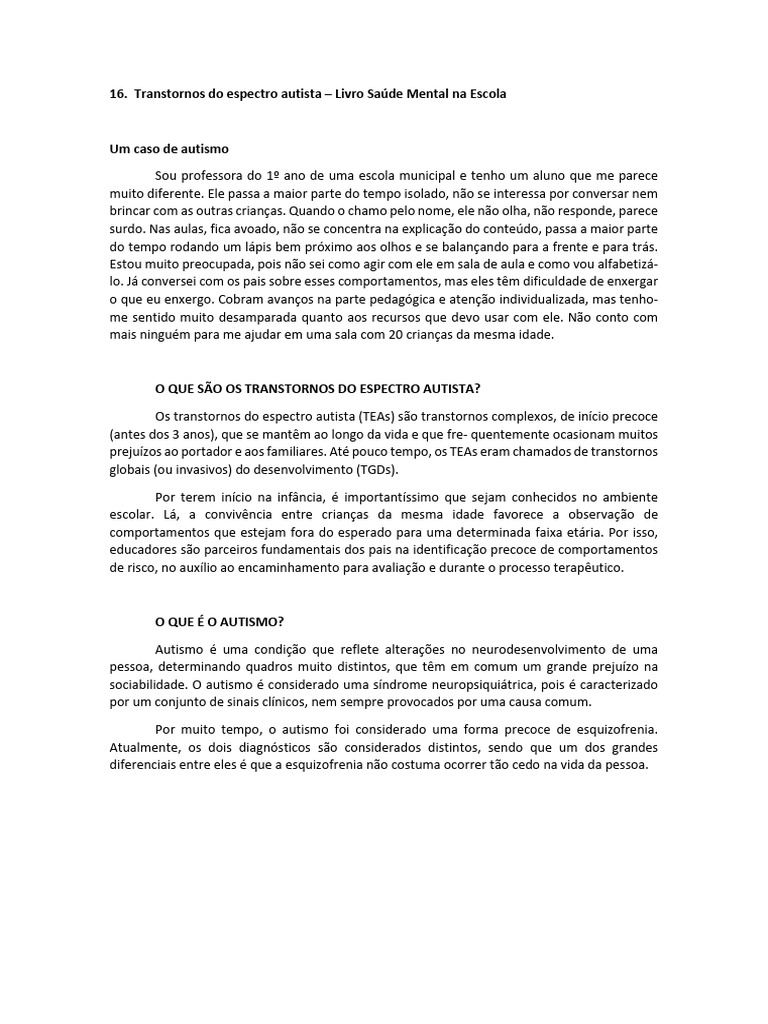 Compreendendo o Transtorno do Espectro Autista | PDF | Autismo | Psicologia