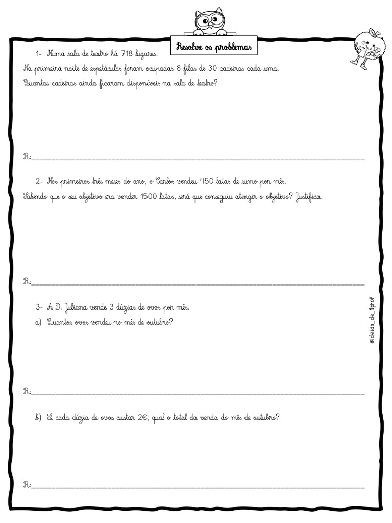 Problemas de Multiplicação para 4º Ano | PDF