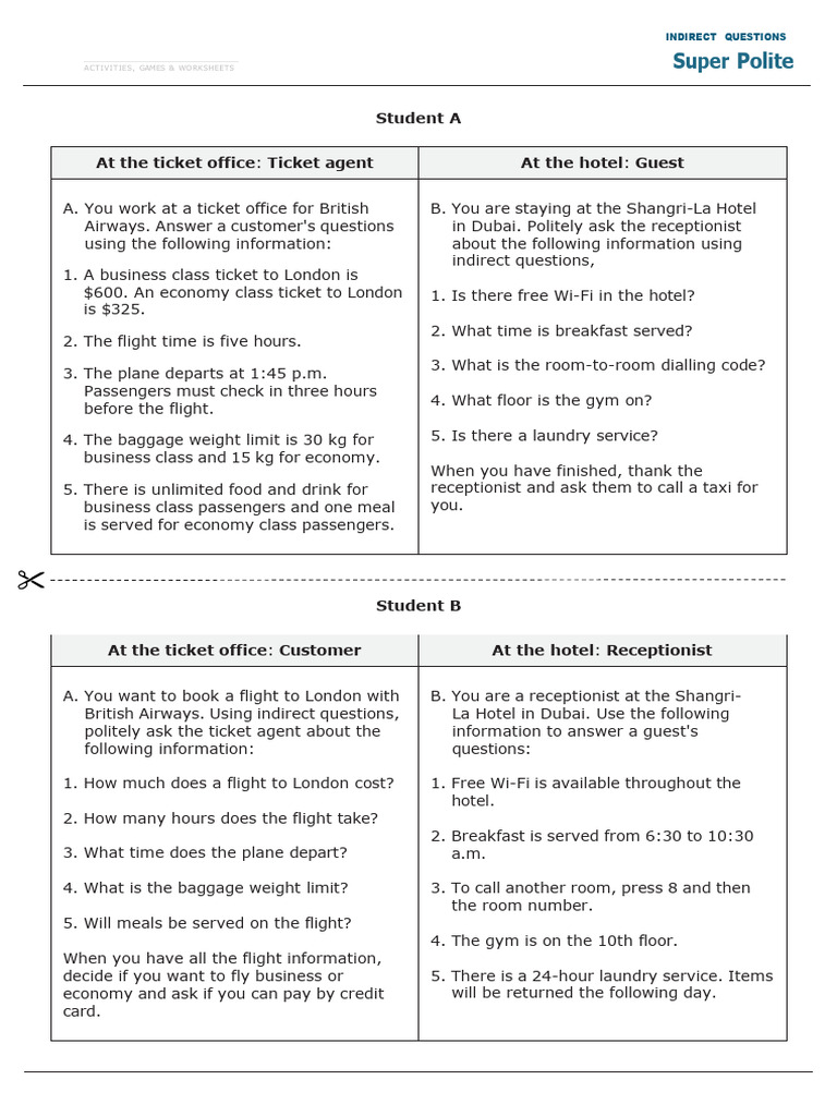 Super Polite Indirect Questions Guide | PDF | Business Class | Aviation