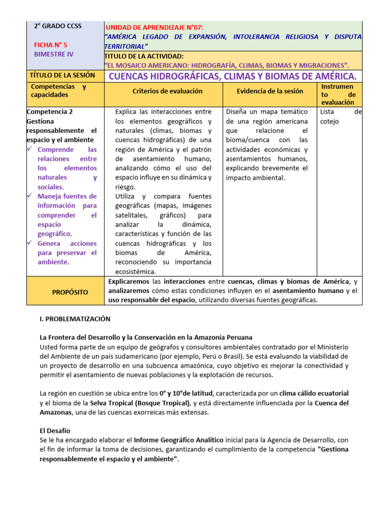 Ficha - Cuencas Hidrográficas, Climas y Biomas de América. | PDF ...