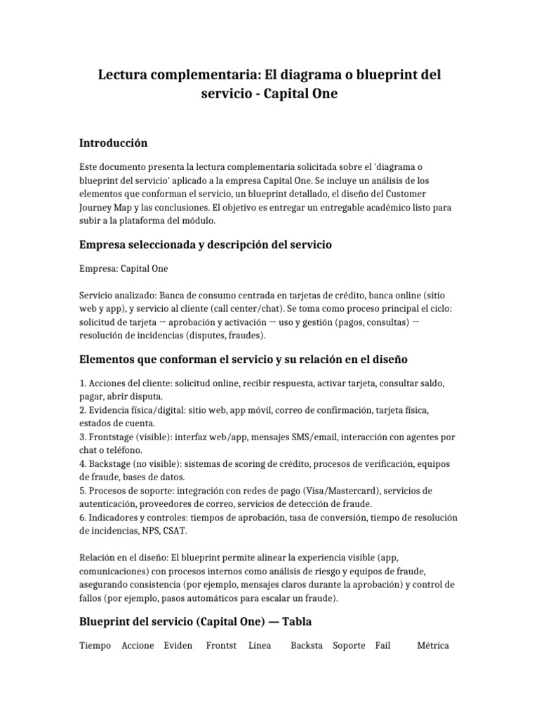 Blueprint de Servicio en Capital One | PDF | Aplicación movil | Centro ...