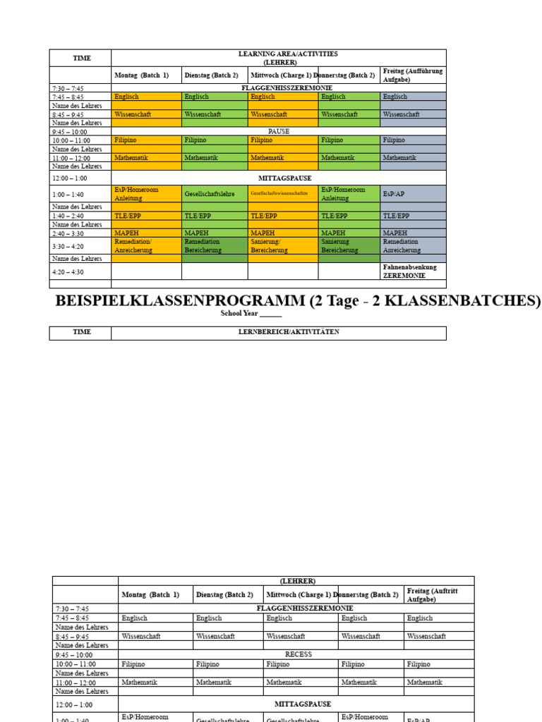 DepEd-Musterstundenplan Und Lehrzeitplan | PDF