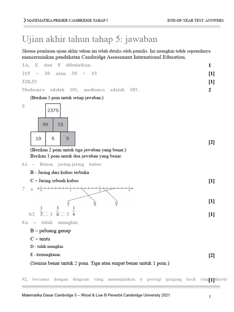 Jawaban Ujian Matematika Tahap 5 | PDF