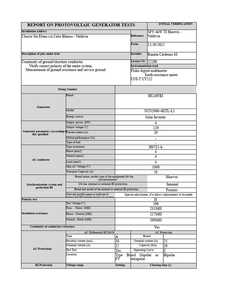 Generator Test and Measurement Report.xlsx | PDF | Electric Generator ...