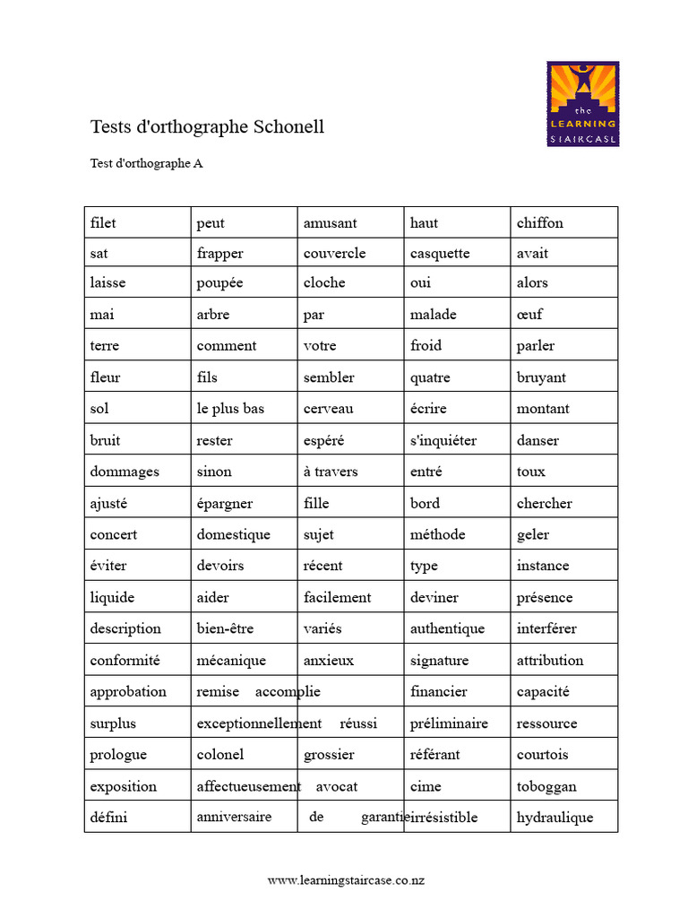 Tests d'orthographe Schonell : Guide et Notation | PDF