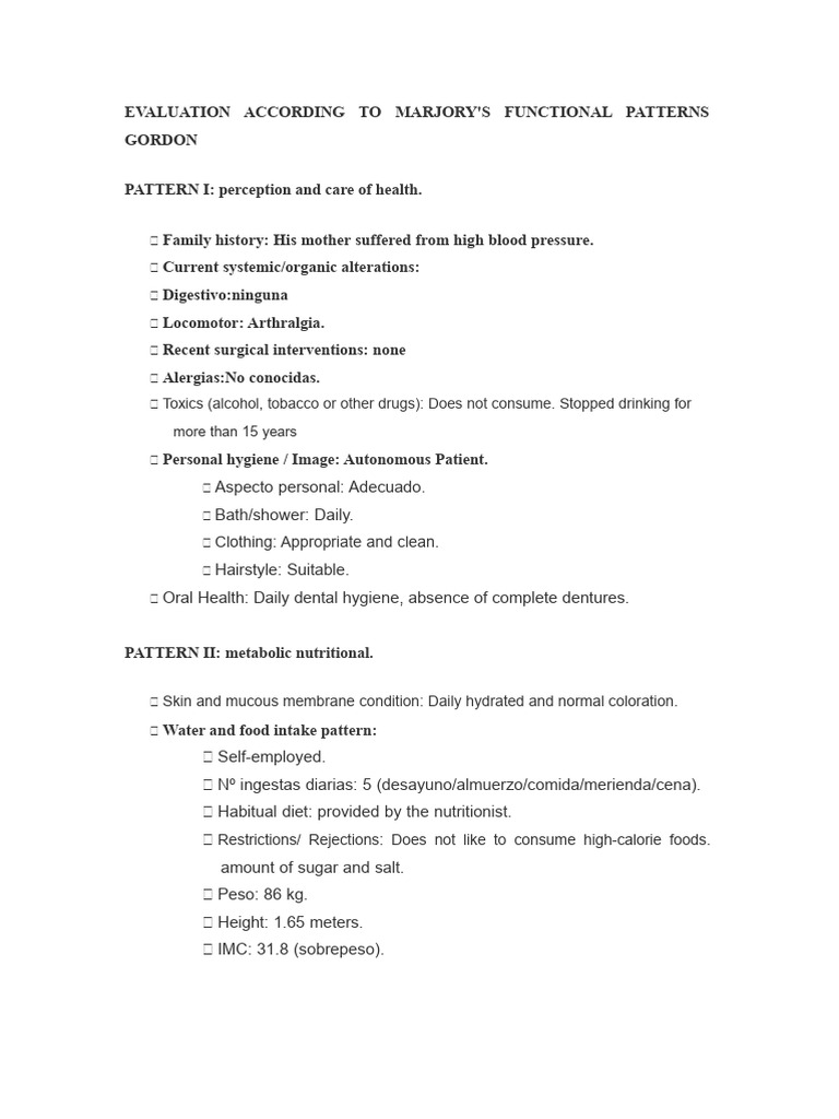 Marjory's Functional Patterns Evaluation | PDF | Sleep | Medical ...