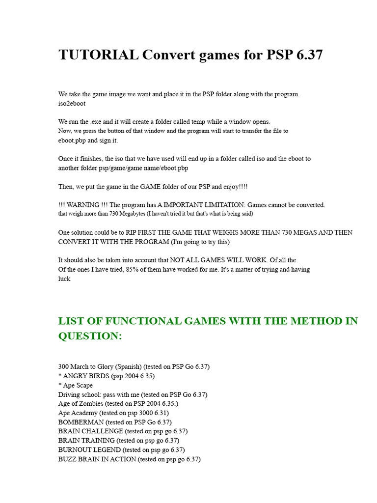 PSP Game Conversion Tutorial 6.37 | PDF | Video Games | Video Game ...