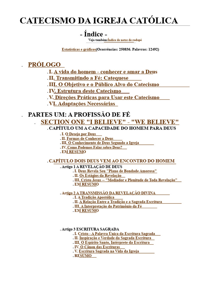 Catecismo da Igreja Católica: Estrutura e Fé | PDF | Liturgia | Oração